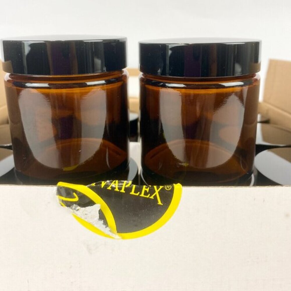 4oz Amber Glass Cosmetic Jars with Black Lids - 12 Pack NWT